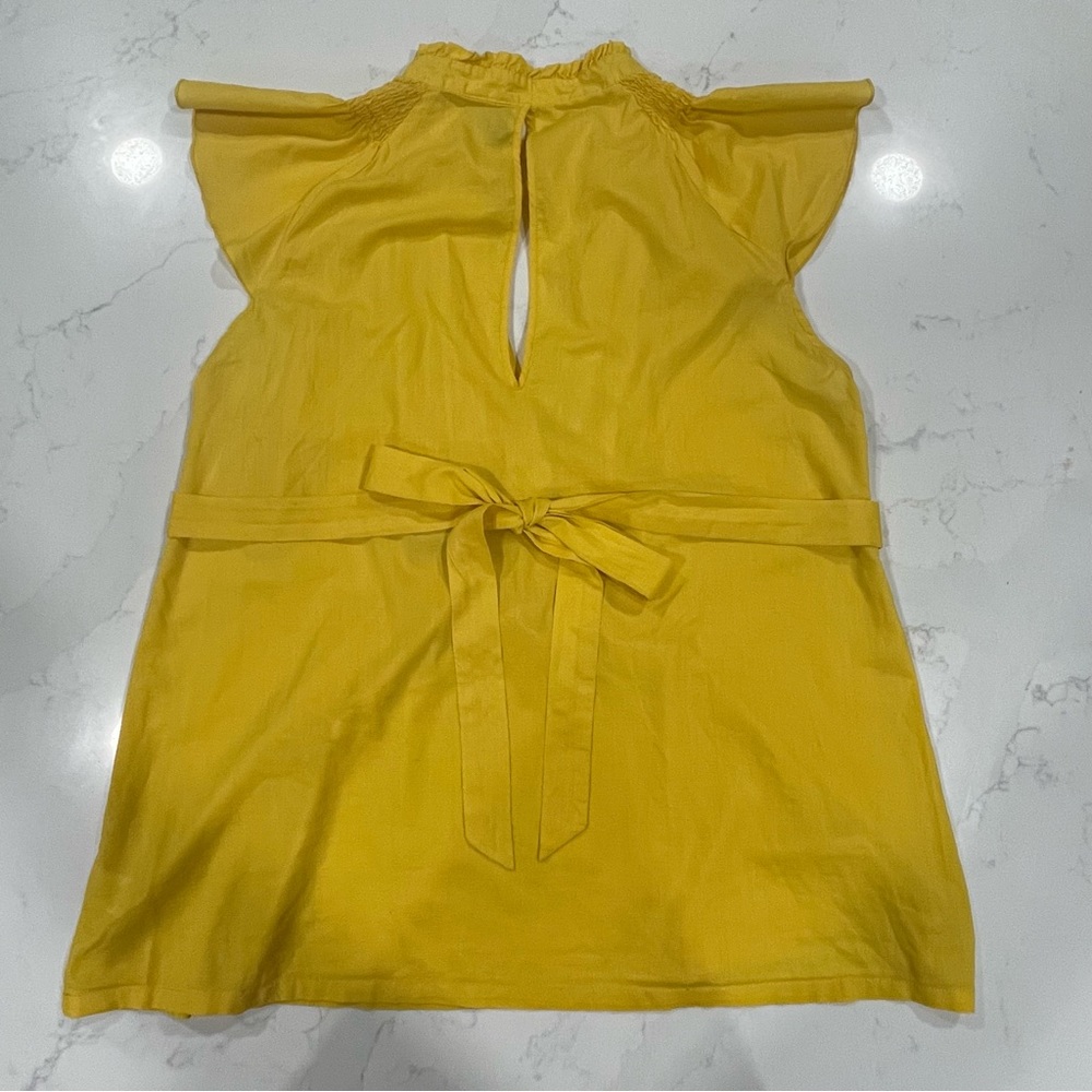 B & Lu Yellow Flutter Cap Sleeve Cotton Shirt with Smocked Detail and Ties 3XL - Picture 4 of 13
